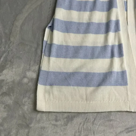Talbots Sweater Womens MP Petite Blue White Stripe Open Front Longline Cardigan - Picture 5 of 10
